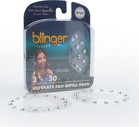 BLINGER® Ultimate Fan Recled Pack مع 30 بلورات زجاجية دقة | تألق على الفور بألوان روح الفريق | آمن الشعر - بلينغ في فرشاة - أخضر فاتح in Kuwait