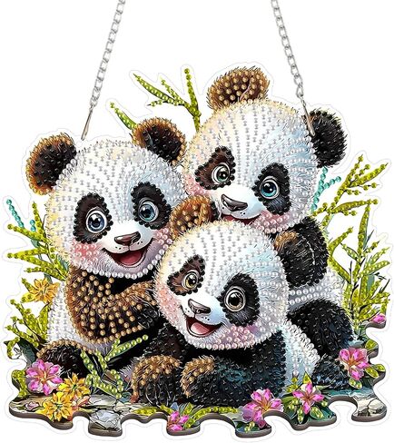 SENQAO Panda Hanging Diamond Art Painting Kits for Adults Beginners, 5D Special Shape Diamond Art Kits, Cute Panda Crystal Rhinestones Diamond Gem Art Painting for Home Garden Wall Decor in Saudi Arabia