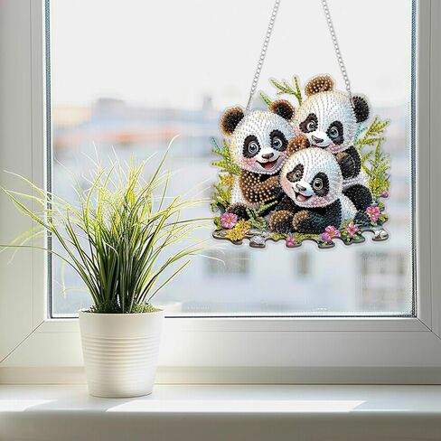 SENQAO Panda Hanging Diamond Art Painting Kits for Adults Beginners, 5D Special Shape Diamond Art Kits, Cute Panda Crystal Rhinestones Diamond Gem Art Painting for Home Garden Wall Decor in Saudi Arabia