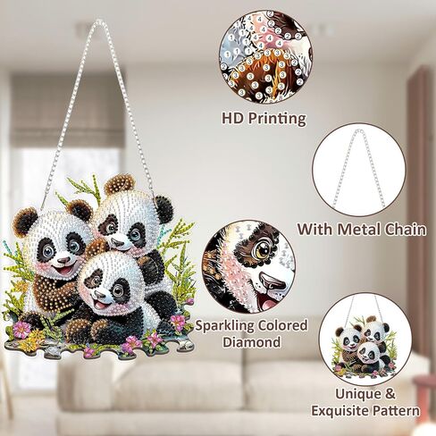 SENQAO Panda Hanging Diamond Art Painting Kits for Adults Beginners, 5D Special Shape Diamond Art Kits, Cute Panda Crystal Rhinestones Diamond Gem Art Painting for Home Garden Wall Decor in Saudi Arabia