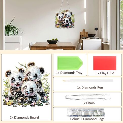 SENQAO Panda Hanging Diamond Art Painting Kits for Adults Beginners, 5D Special Shape Diamond Art Kits, Cute Panda Crystal Rhinestones Diamond Gem Art Painting for Home Garden Wall Decor in Saudi Arabia