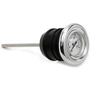 Chrome Shorty Style Oil Tank Dipstick w/Oil Temperature Gauge - White Gauge Face - Fits 1979-2003 Harley Sportster & 1984-1999 Harley Softail Big Twin EVO - Replaces HD Part# 62668-87T (40-0674)
