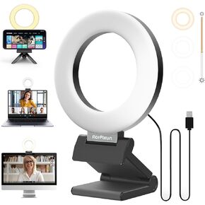 Small Ring Light for Desk Video Conference Lighting 4'' Clip on Ring Light for Streaming Webcam Lighting Zoom Lighting Remote Working Video Call 3 Light Modes & 10 Brightness Levels