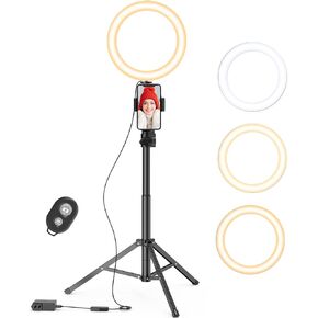 Ring Light with Stand and Phone Holder, 50" Tripod with Remote Compatible with iPhone Phone LED Halo Standing Light Selfie Stick for Makeup TikTok Camera Photography (9 inch), (QY00301-N)