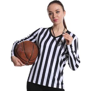 Women's Official Long Sleeve Referee Shirt Black & White Stripes Ref Jersey Costume Basketball Football Hockey