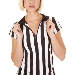 Women's Referee Shirt Official Black and White Stripe Ref Umpire Jersey for Basketball Football Halloween Costume