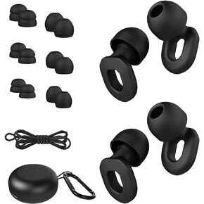 Ear Plugs Noise Cancelling 2 Sets, Reusable Soft Silicone Ear Plugs for Sleeping, Focus, Concert Earplugs Hearing Protection 28dB, 8 Pairs Ear Tips in S/M/L - Black
