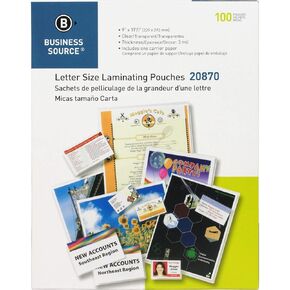Business Source 20870 Laminating Pouch, Ltr, 3Mil, 9-Inch x11-1/2-Inch , 100/BX, Clear