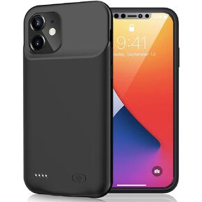 Battery Case iPhone 12 Mini, 6500mAh Slim Portable Rechargeable Protective Battery Pack Cover Power Bank Charging Case Compatible with iPhone 12 Mini (5.4 inch) Extended Battery Charger Case (Black)