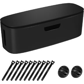 Cable Management Box - Large Cord Organizer Box to Hide Power Strip & Under Desk, TV Computer Wires Cable Organizer Box with Baby Proofs, Desk Cord Organizer for Home/Office - Black