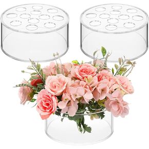 10 Pcs Acrylic Floral Centerpiece for Dining Table Decorations Wedding Round Flower Vase 12 Holes Centerpiece Vases for Table Low Flower Holder with Holes for Home Birthday Party (Clear)