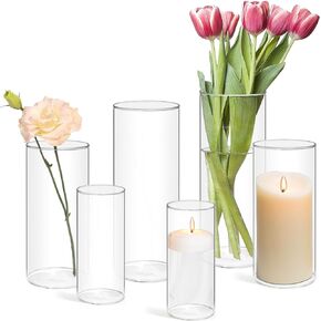 ComSaf Glass Cylinder Vases Pack of 12, Clear Bud Vases for Centerpieces Weeding Decoration, 4 inch 7.5 Inch 12 Inch Tall Clear Flower Vases, Hurricane Candle Holder for Party Home Decor