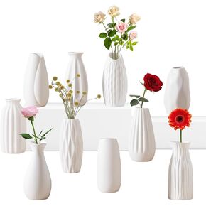5'' White Ceramic Bud Vases Set of 10,Small Vases in Bulk for Flowers,Mini Vases for Centerpieces,Modern Vases for Floral and Pampas Grass,Boho Vases for Wedding,Party,Table Home Decor