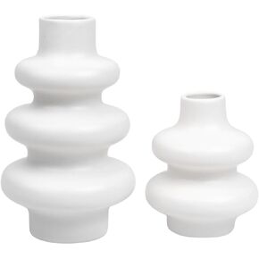 Flower Vase Set for Modern Home Decor, Minimalism Style Off White Vase for Modern Table Shelf, Vases for Flowers for Decor Living Room Centerpieces Office Desk(2 Pieces)