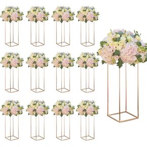 12 Pcs 23.6 inch Tall Metal Flower Floor Vase with Acrylic Panel, Gold Column Flower Stand Geometric Centerpieces for Wedding Party Table Decoration