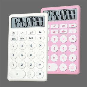 Standard Calculator with 12 Digit Large LCD Display Big Buttons Desktop Calculator for Office, Home, School (Pack of 2, White and Pink)