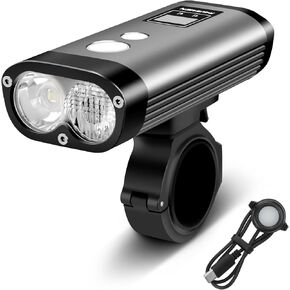 RAVEMEN PR1400 Rechargeable Bike Light, 1400 Lumens Light for Bike with Dual Lens, LED Display, IPX8 Waterproof Bike Front Light for Mountain Biking, Night Riding