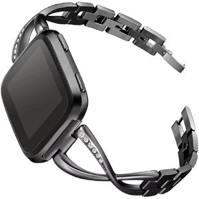 أساور بايت من الفولاذ المقاوم للصدأ متوافقة مع Fitbit Versa/Fitbit Versa Lite & SE/Fitbit Versa 2، سوار بديل نسائي بلينغ مع ملحقات X-Link من أحجار الراين
