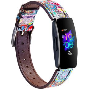 Nigaee Genuine Leather Bands Compatible with Fitbit Inspire 3/Inspire 2/Inspire HR/Inspire,Soft Sport Straps Adjustable Replacement Wristbands for Women Men