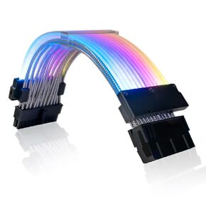 AsiaHorse 24 Pin ATX كابل تمديد الطاقة RGB القابل للعنونة، 18AWG RGB PC كابلات اللوحة الأم PSU تمديد كابل لموصل اللوحة الأم، دعم 5V 3Pin متزامن (تصميم الشريط الأبيض) in Kuwait