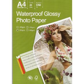 Great Premium Quality Photo Glossy White Paper 8.3"x11.7" A4 Size 20 sheets weight 200gsm. Dries Quickly Excellent Price Much better finish colors Best Look Pictures print for all inkjet printer