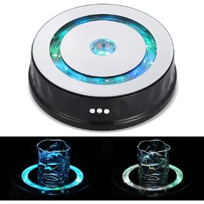 Rotating Display Stand 9inch/17.6lb LED Colorful Light 360 Degree Motorized Turntable Mirror Base Stand for Cup Crystal Glass Spherical Jewelry Display Party Decoration