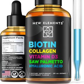 Liquid Biotin Drops with Collagen Vitamin D3 Saw Palmetto & Hyaluronic Acid for Hair Skin and Nails, Hair Growth Supplement for Men & Women | Non-GMO | Gluten-Free