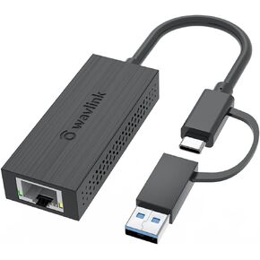 USB C to 2.5G Ethernet Adapter, WAVLINK 2-in-1 USB 3.2 Type A/Type C (Thunderbolt 3/4) to 2.5 Gigabit Ethernet Adapter RJ45 LAN Network Converter for Windows, Mac OS, iPad OS and More