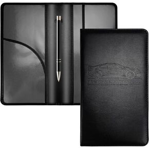 HIIXHC Car Registration and Insurance Holder, 9.4 x 5-inch Premium Leather Card Holder for Cards, Driver's Essentials vehicle Glove Box Organizer, Important Documents and Driver's License (Black)