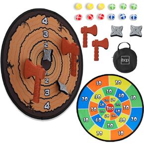 Best Choice Products Large Double-Sided Dart Board, Indoor/Outdoor Sport Sticky Ball Foam Axe & Star Throwing Party Game for Kids, Teens, Adults w/Carrying Case