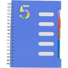 5 Subject Notebook, 4 Pcs 4 Color 10 Inch x 7 Inch B5 Spiral Notebook With Waterproof Plastic Softcover, 300 Pages 80 Gsm College Ruled Papers With 5 Sheets Colorful Movable Dividers (4 Color)