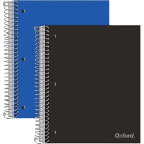 Oxford Spiral Notebooks, 5 Subject, College Ruled Paper, Durable Plastic Cover, 200 Sheets, 5 Divider Pockets, 2 per Pack (10388)