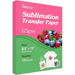 Sublimation Paper Heat Transfer Paper 8.5x11 inch A4 120 Sheets for Any Epson HP Canon Sawgrass Inkjet Printer with Sublimation Ink for Mug, T-shirt,Light Fabric DIY 125gsm