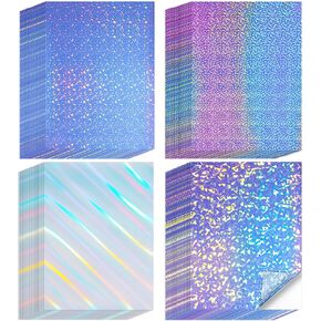 60 Sheets Printable Holographic Laminate Sheets Vinyl Sticker Paper Printable Holographic Sticker Paper for Inkjet/Laser Printer Waterproof Sticker Paper with Gem Rainbow Spot Star Patterns 8.5 x 11"