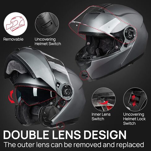 ILM Adult Motorcycle Modular Full Face Helmet Flip up Dual Visor DOT Approved Model 159(Matte Black,Large) in Saudi Arabia