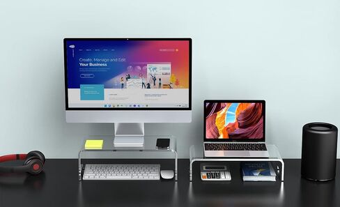 Zimilar 2 Pack Monitor Stand Riser, Acrylic Computer Stand Riser for Computer, Laptop, Printer, Notebook, iMac, Crystal Clear Laptop Stand and Monitor Riser(Large & Small Acrylic) in Kuwait