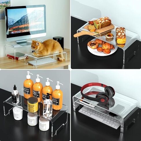 Zimilar 2 Pack Monitor Stand Riser, Acrylic Computer Stand Riser for Computer, Laptop, Printer, Notebook, iMac, Crystal Clear Laptop Stand and Monitor Riser(Large & Small Acrylic) in Kuwait