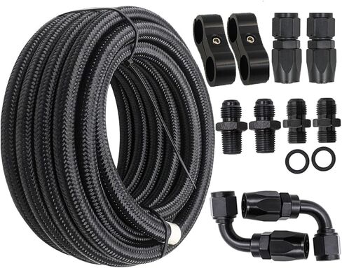 AN6 Automatic Transmission Cooler Line Kit with 2Pcs Separators For 4L60E 4L65E, Black Nylon Steel Braided Hose Kit in Saudi Arabia