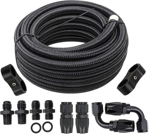 AN6 Automatic Transmission Cooler Line Kit with 2Pcs Separators For 4L60E 4L65E, Black Nylon Steel Braided Hose Kit in Saudi Arabia