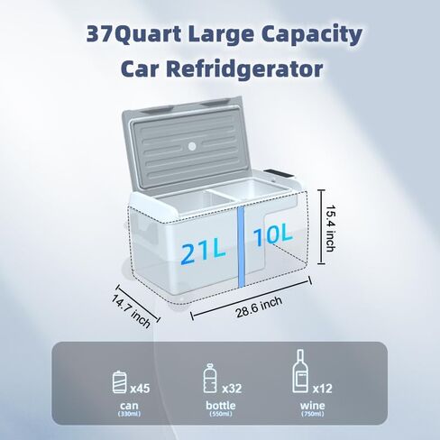 ثلاجة سيارة سعة 35 لتر/37 لتر - مبرد 4℉~68℉ 12 فولت مع منطقة مزدوجة وضاغط 110-240 فولت تيار متردد 12 فولت/24 فولت تيار مستمر، ثلاجة سيارة RV للسفر والتخييم وركوب القوارب in Kuwait