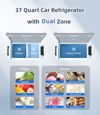 ثلاجة سيارة سعة 35 لتر/37 لتر - مبرد 4℉~68℉ 12 فولت مع منطقة مزدوجة وضاغط 110-240 فولت تيار متردد 12 فولت/24 فولت تيار مستمر، ثلاجة سيارة RV للسفر والتخييم وركوب القوارب in Kuwait