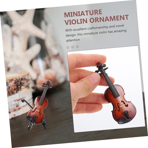 Doll Violin 1 Set Violin Ornaments Mini Decor ' Musical Instruments Desktop Tiny Wooden Violin Model Worlds Smallest Violin Adornment Tiny Violin Small Instrument Adornment Child in Saudi Arabia