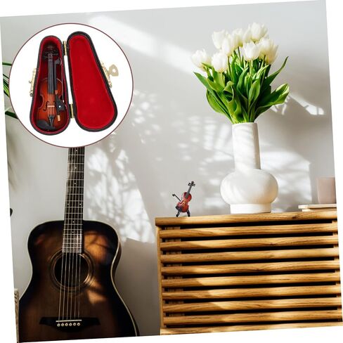 Doll Violin 1 Set Violin Ornaments Mini Decor ' Musical Instruments Desktop Tiny Wooden Violin Model Worlds Smallest Violin Adornment Tiny Violin Small Instrument Adornment Child in Saudi Arabia