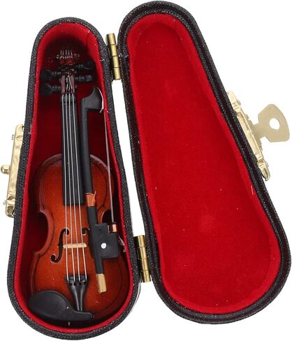 دمية الكمان 1 مجموعة كمان الحلي ديكور صغير 'الآلات الموسيقية سطح المكتب نموذج كمان خشبي صغير في العالم أصغر كمان زينة كمان صغير أداة صغيرة زينة الطفل in Kuwait