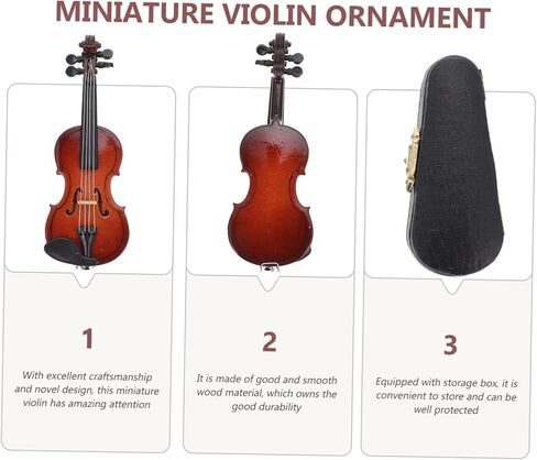 دمية الكمان 1 مجموعة كمان الحلي ديكور صغير 'الآلات الموسيقية سطح المكتب نموذج كمان خشبي صغير في العالم أصغر كمان زينة كمان صغير أداة صغيرة زينة الطفل in Kuwait