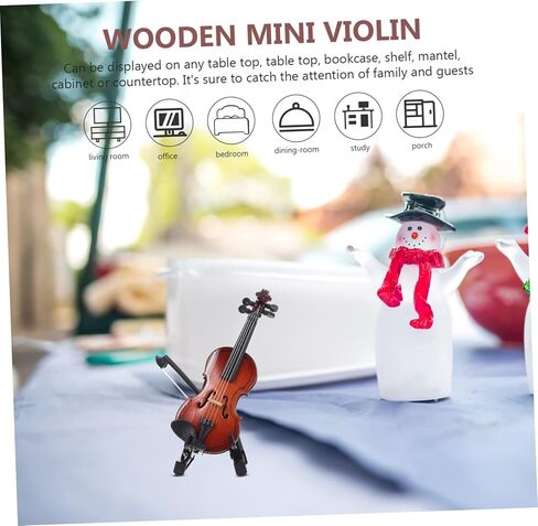دمية الكمان 1 مجموعة كمان الحلي ديكور صغير 'الآلات الموسيقية سطح المكتب نموذج كمان خشبي صغير في العالم أصغر كمان زينة كمان صغير أداة صغيرة زينة الطفل in Kuwait