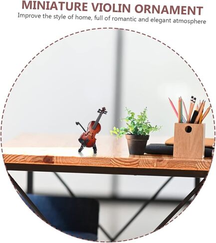 دمية الكمان 1 مجموعة كمان الحلي ديكور صغير 'الآلات الموسيقية سطح المكتب نموذج كمان خشبي صغير في العالم أصغر كمان زينة كمان صغير أداة صغيرة زينة الطفل in Kuwait