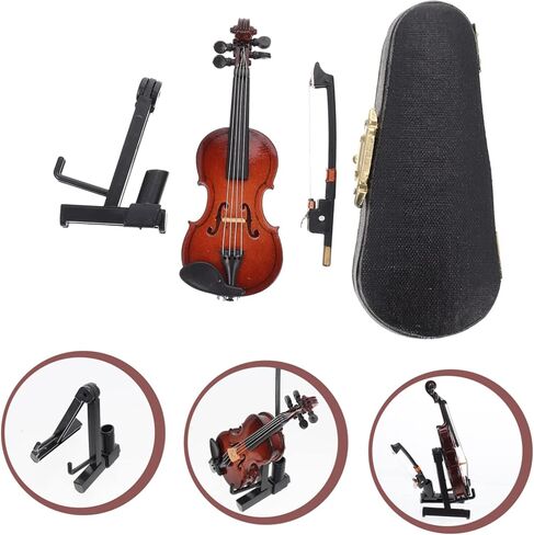 دمية الكمان 1 مجموعة كمان الحلي ديكور صغير 'الآلات الموسيقية سطح المكتب نموذج كمان خشبي صغير في العالم أصغر كمان زينة كمان صغير أداة صغيرة زينة الطفل in Kuwait