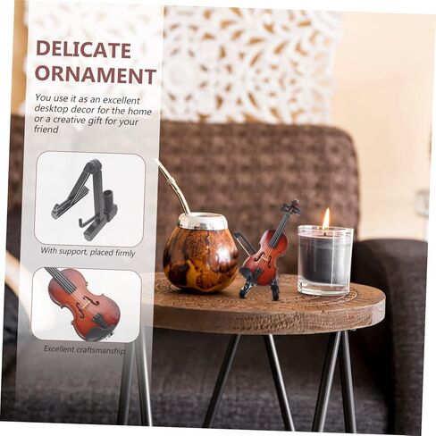 دمية الكمان 1 مجموعة كمان الحلي ديكور صغير 'الآلات الموسيقية سطح المكتب نموذج كمان خشبي صغير في العالم أصغر كمان زينة كمان صغير أداة صغيرة زينة الطفل in Kuwait