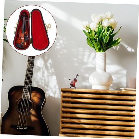 دمية الكمان 1 مجموعة كمان الحلي ديكور صغير 'الآلات الموسيقية سطح المكتب نموذج كمان خشبي صغير في العالم أصغر كمان زينة كمان صغير أداة صغيرة زينة الطفل in Kuwait